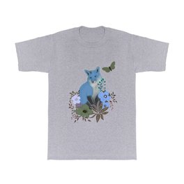 Cute blue fox, butterfly and flowers T Shirt