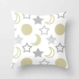 Gold Moons and Silver Stars Throw Pillow