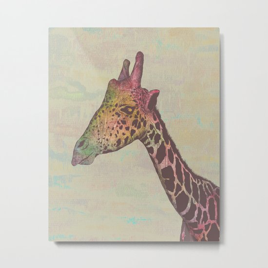 Giraffe in Technicolor Metal Print