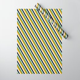 [ Thumbnail: Eye-catching Powder Blue, Green, Orange, White, and Black Colored Lines Pattern Wrapping Paper ]