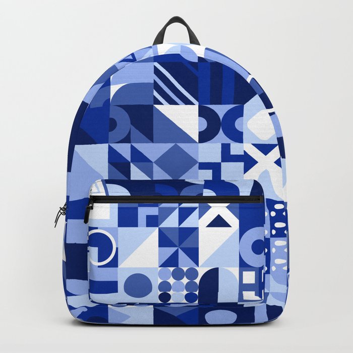 Blue, Grey, White Colorful Minimalist Geometric Design Gift Pattern Art Print Backpack