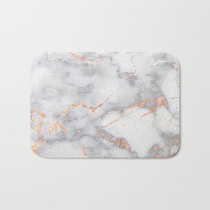 Gray Marble Rosegold  Glitter Pink Metallic Foil Style Bath Mat