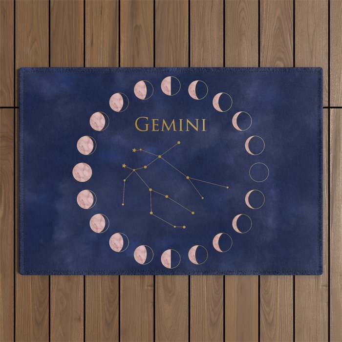 Gemini and Rose Gold Moon Outdoor Rug