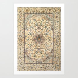 Persia Isfahan Old Century Authentic Colorful Light Yellow Dusty Blue Vintage Rug Pattern Art Print
