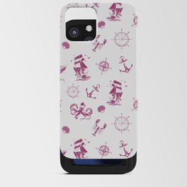 Magenta Silhouettes Of Vintage Nautical Pattern iPhone Card Case