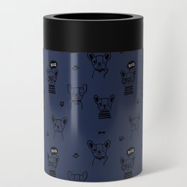 Navy Blue and Black Hand Drawn Dog Puppy Pattern Can Cooler