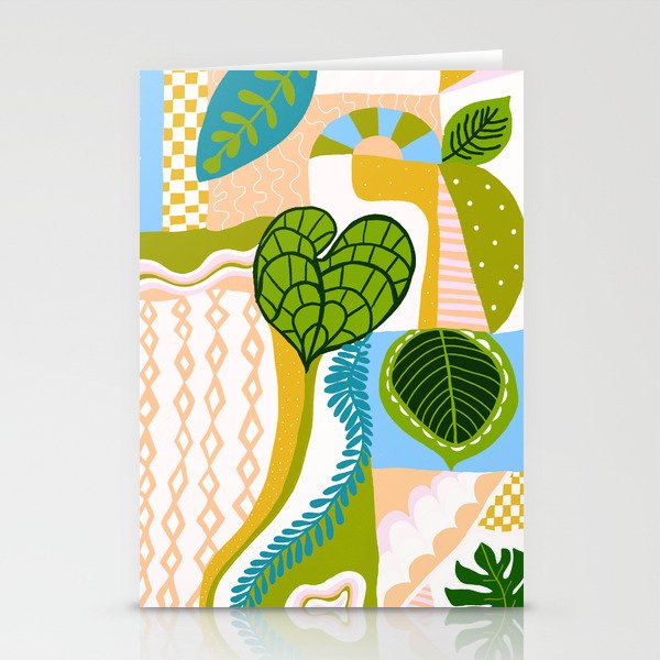 Maximalist Tropical Vacation, peach + olive Stationery Cards