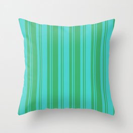 [ Thumbnail: Turquoise and Sea Green Colored Lined Pattern Throw Pillow ]