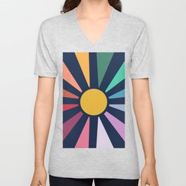 Rainbow Sunshine Circle V Neck T Shirt