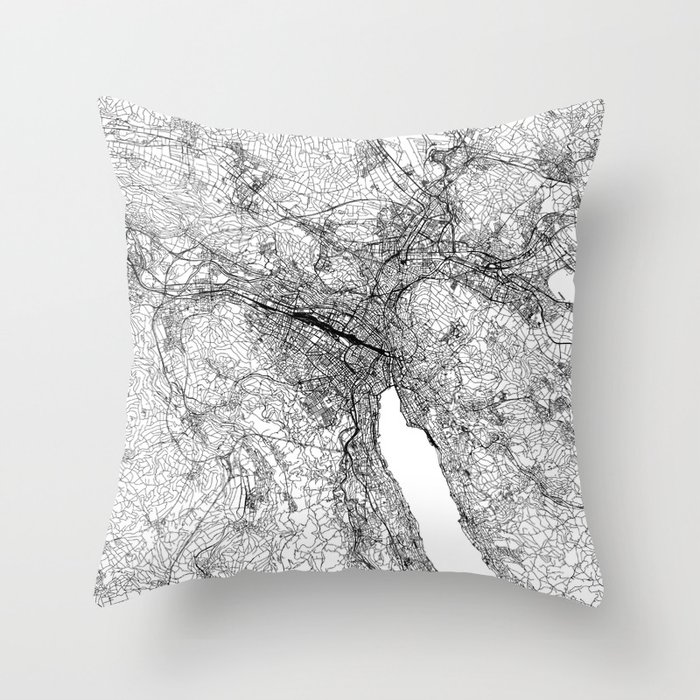 Zurich White Map Throw Pillow by multipliCITY Society6