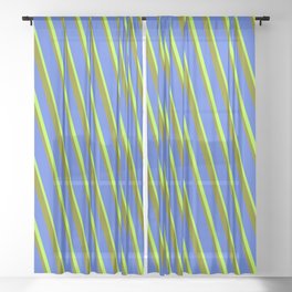 [ Thumbnail: Green, Royal Blue, and Light Green Colored Lines/Stripes Pattern Sheer Curtain ]