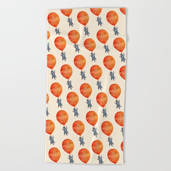 Raccoon and Balloon Beach Towel
