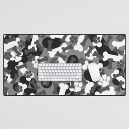 Gray Dog Paws And Bones Camouflage Pattern Desk Mat