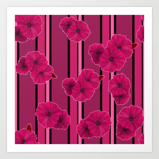 Floral pattern on striped background Art Print