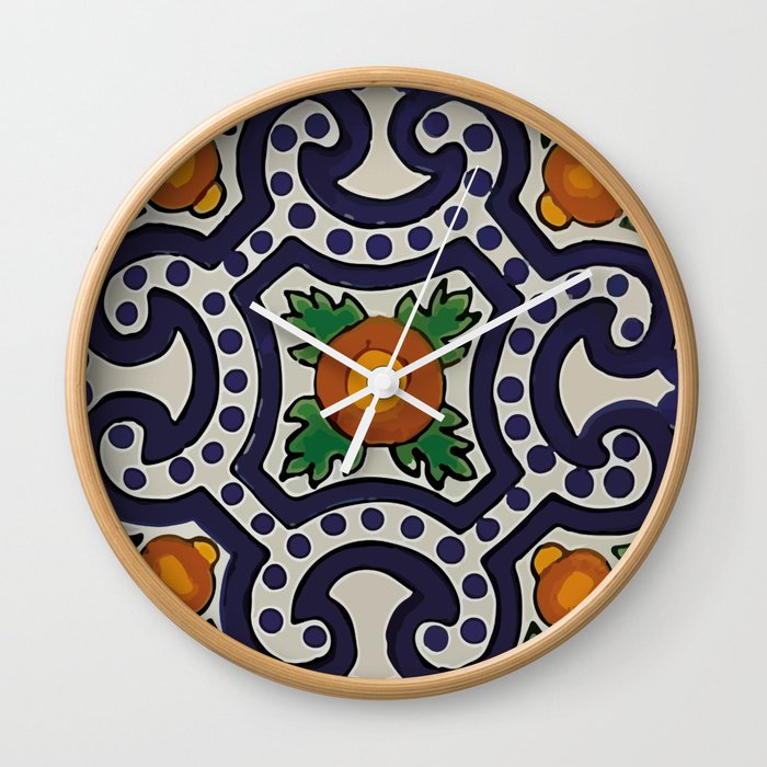 Oranges talavera tile abstract pattern modern decoration Wall Clock