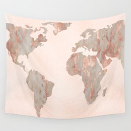 Rosegold Marble Map of the World Wall Tapestry