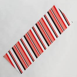 [ Thumbnail: Salmon, Red, White, and Black Colored Striped/Lined Pattern Yoga Mat ]