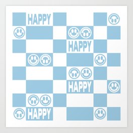 HAPPY Checkerboard (Morning Sky Light Blue Color) Art Print