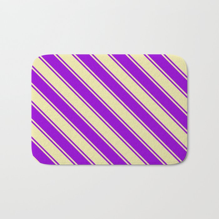 Dark Violet and Pale Goldenrod Colored Stripes Pattern Bath Mat