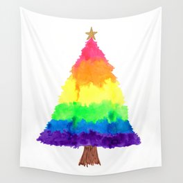 Rainbow Christmas Tree with Star Wall Tapestry