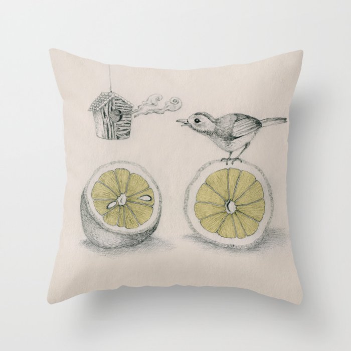 Lemon bird Throw Pillow