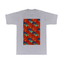 Gingko Biloba Leaves Abstract Pattern (red Background) T Shirt