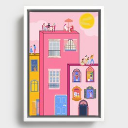 Pink Buildings Framed Canvas