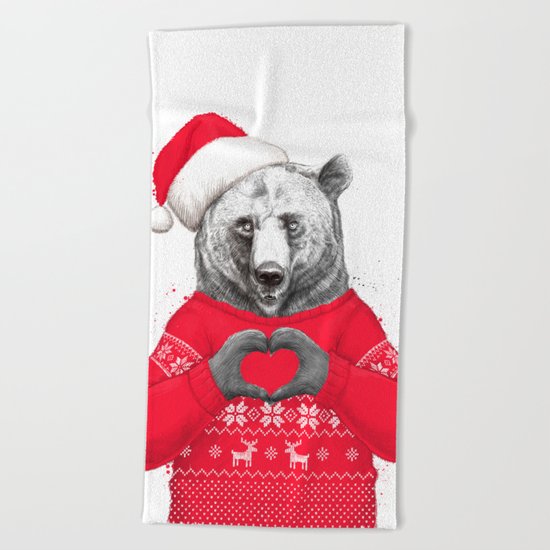 christmas bear Beach Towel