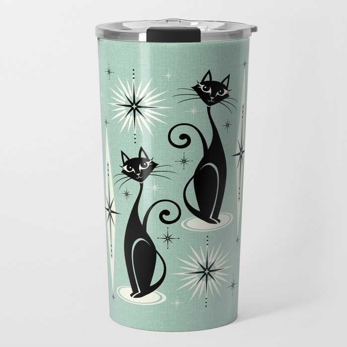 Mid Century Meow Retro Atomic Cats Mint Travel Mug