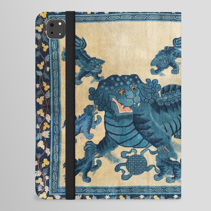 Antique Chinese Palazzo Oriental Rug Vintage Carpet in Blue and Ivory iPad Folio Case