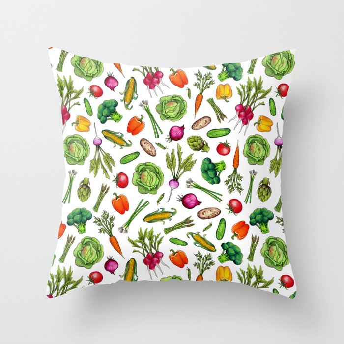Vegetable Garden - Summer Pattern With Colorful Veggies Throw Pillow