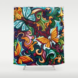 Bright butterflies painting, colorful abstract nature art Shower Curtain