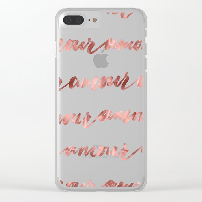 Amour French Love Script Rose Gold Typography Pattern Clear Iphone Case