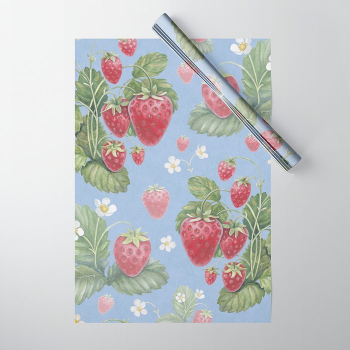 Watercolor strawberry pattern Wrapping Paper by One More Please