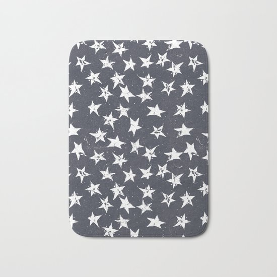 Linocut Stars - Navy & White Bath Mat