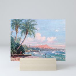Waikiki Beach, Diamond Head, Oahu landscape painting by D. Howard Hitchcock Mini Art Print