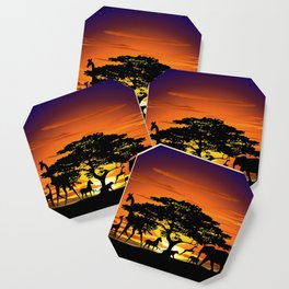 Wild Animals on African Savanna Sunset Coaster