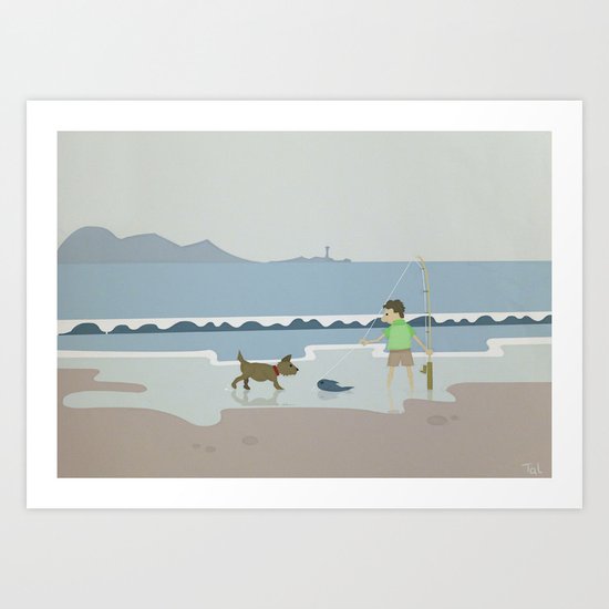 Fish and Dog Beach Wall Art, Beach Art Nursery Decor, Nursery Wall Art for Boys Room Art Print