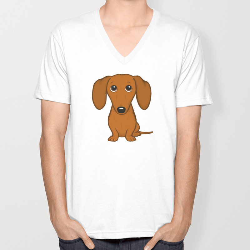 Shorthaired Dachshund Cartoon Dog Unisex V Neck By
