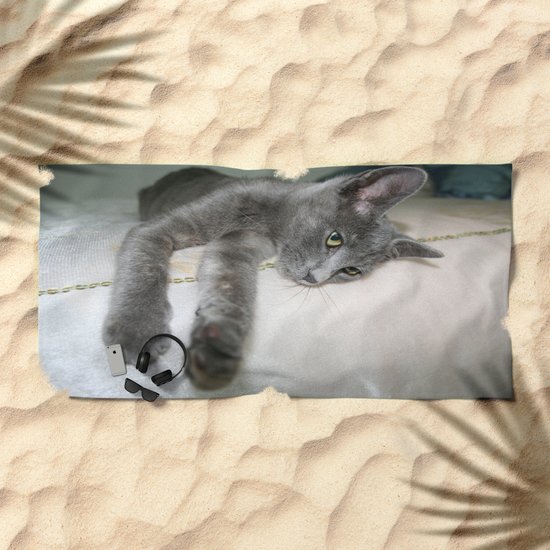 Russian Grey Cross Tabby Cat Beach Towel By Taiche Society6