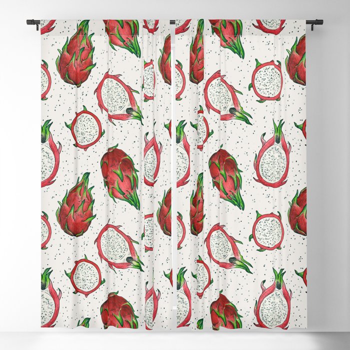Red dragon fruit on off white Blackout Curtain