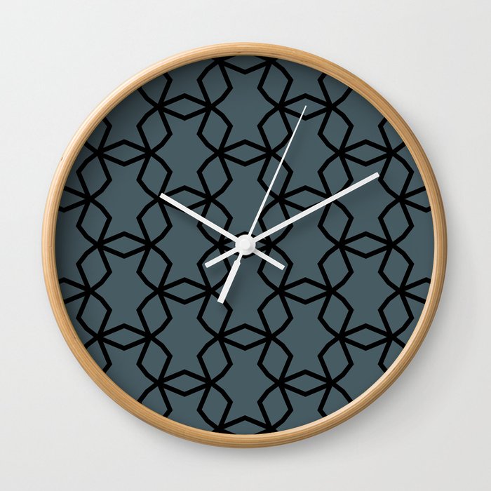 Black and Dark Blue Geometric Shape Pattern Pairs DE 2022 Popular Color Blue Tapestry DET545 Wall Clock
