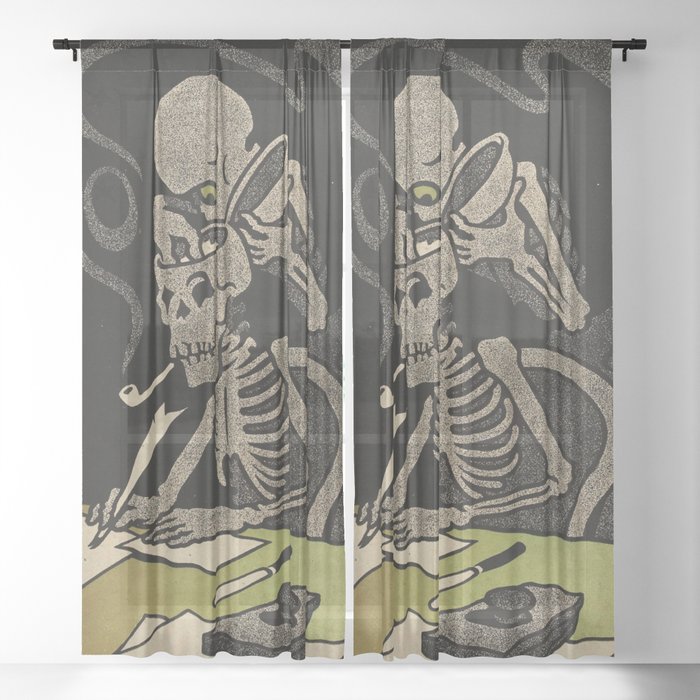 Vintage Skeleton Illustration Anarchist Magazine Sheer Curtain