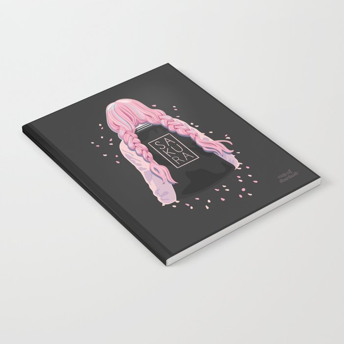 Sakura Girl Pink Petals & Black Background Notebook