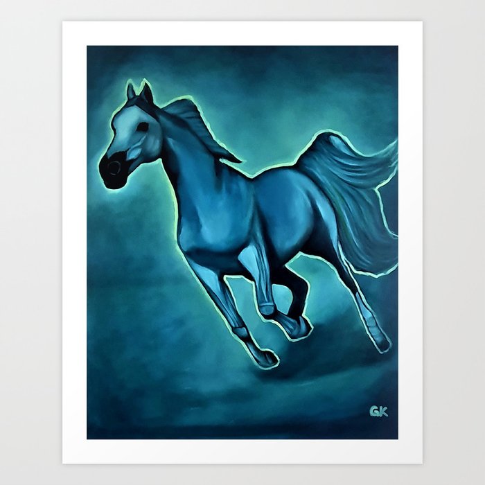 Arabian horse with blue color theme Art Print