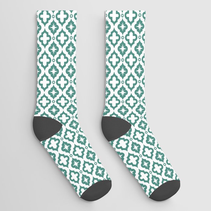 Green Blue Ornamental Arabic Pattern Socks