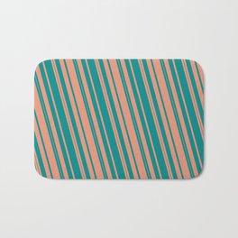 [ Thumbnail: Dark Cyan and Dark Salmon Colored Lined/Striped Pattern Bath Mat ]