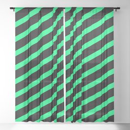 [ Thumbnail: Black and Green Colored Lined/Striped Pattern Sheer Curtain ]