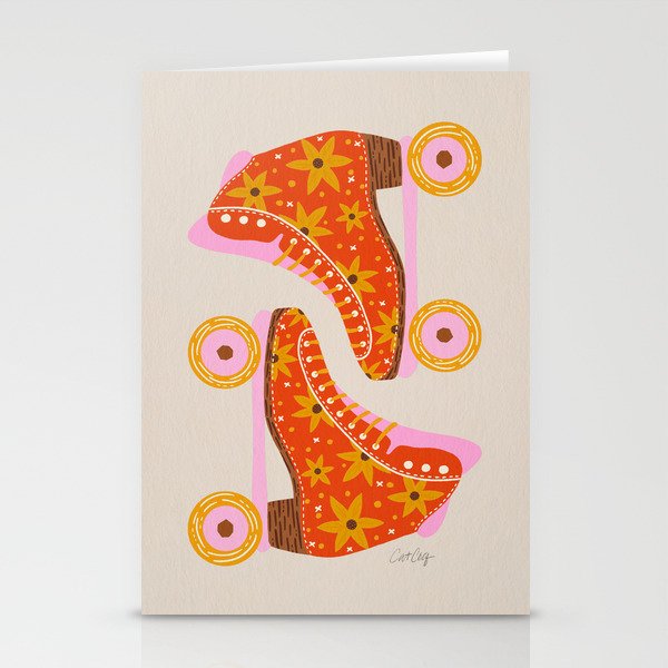 Retro Roller Skates – Coral Stationery Cards