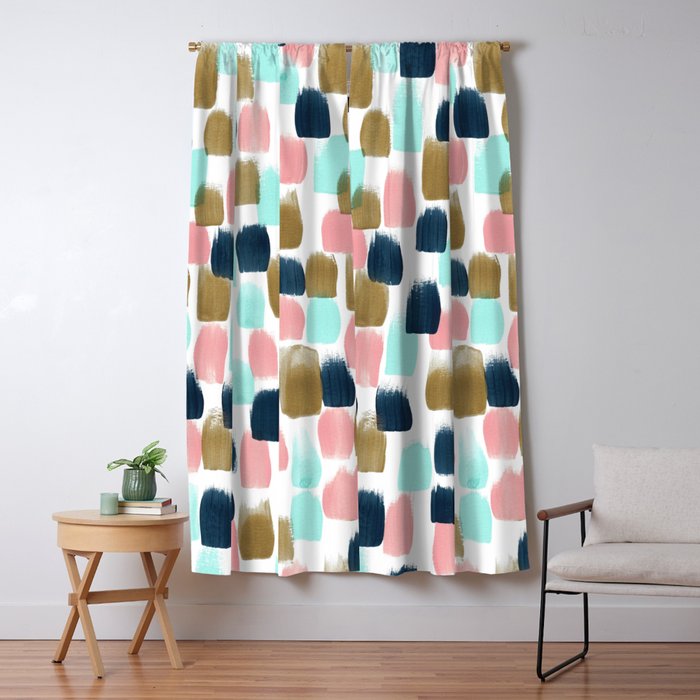 Pink Mint Navy Gold Abstract Print Nursery Art Little Girls Room Blackout Curtain By Cateandrainn